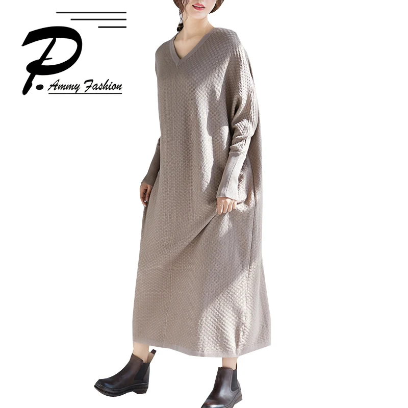 Осень зима женские платья 2018 новый длинный абзац большой размер Новый v образный