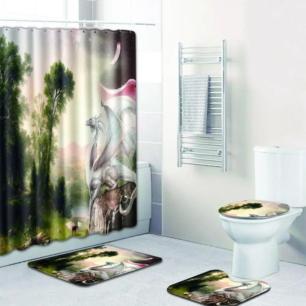 MeterMall 4pcs/set Anime Toilet Polyester Cover Mat Non Slip Floor Set Bathroom Shower Curtain Bath Suits | Дом и сад