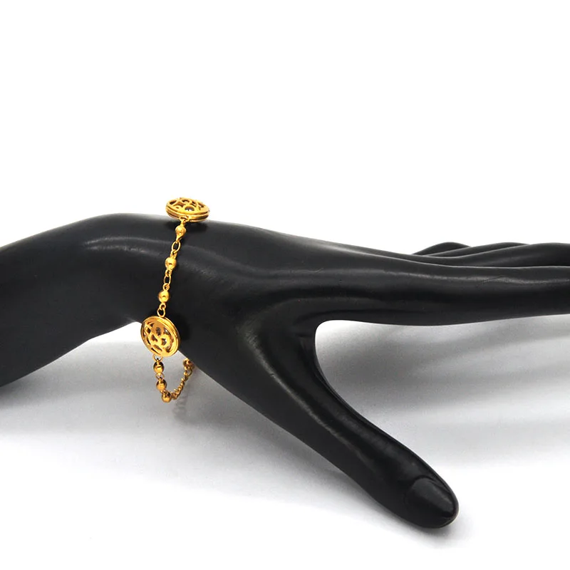 stainless steel gold bracelets round engraved hollow out flower for women Br0411163 | Bracelets