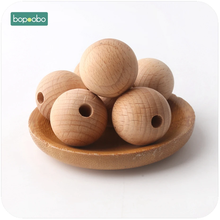 

Bopoobo 5pc Baby Teething Accessories 25mm Beech Wooden Beads Baby Teether Chew Nursing Wooden Beads DIY Jewelry Crib Toy