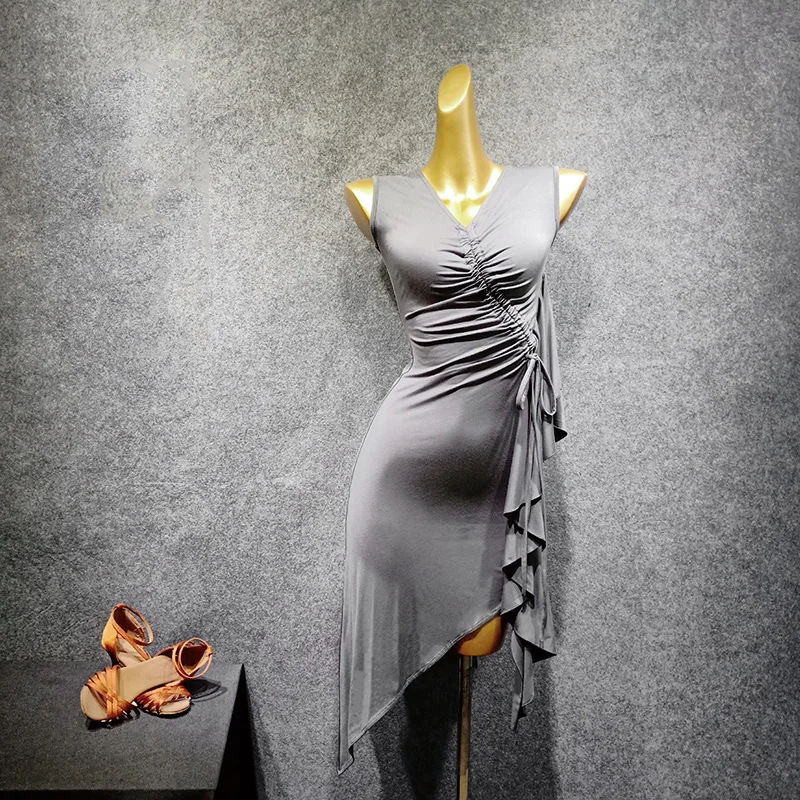 Женское платье для латиноамериканских танцев черное/серое без рукавов танца