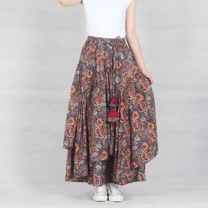 Юбка средней длины из хлопка и конопли с принтом весна-лето