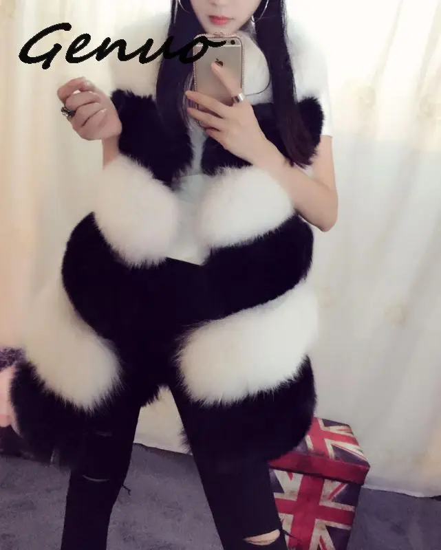 Genuo 2019 autumn and winter new fur fake fur vest vest women's slim fox fur stitching faux fur coat large size female S~2XL