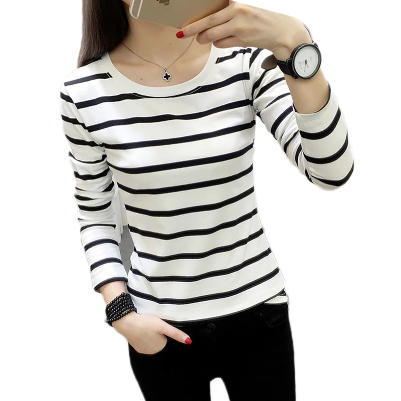 Женская футболка в полоску с длинным рукавом и круглым вырезом|striped t shirt|fashion shirtt