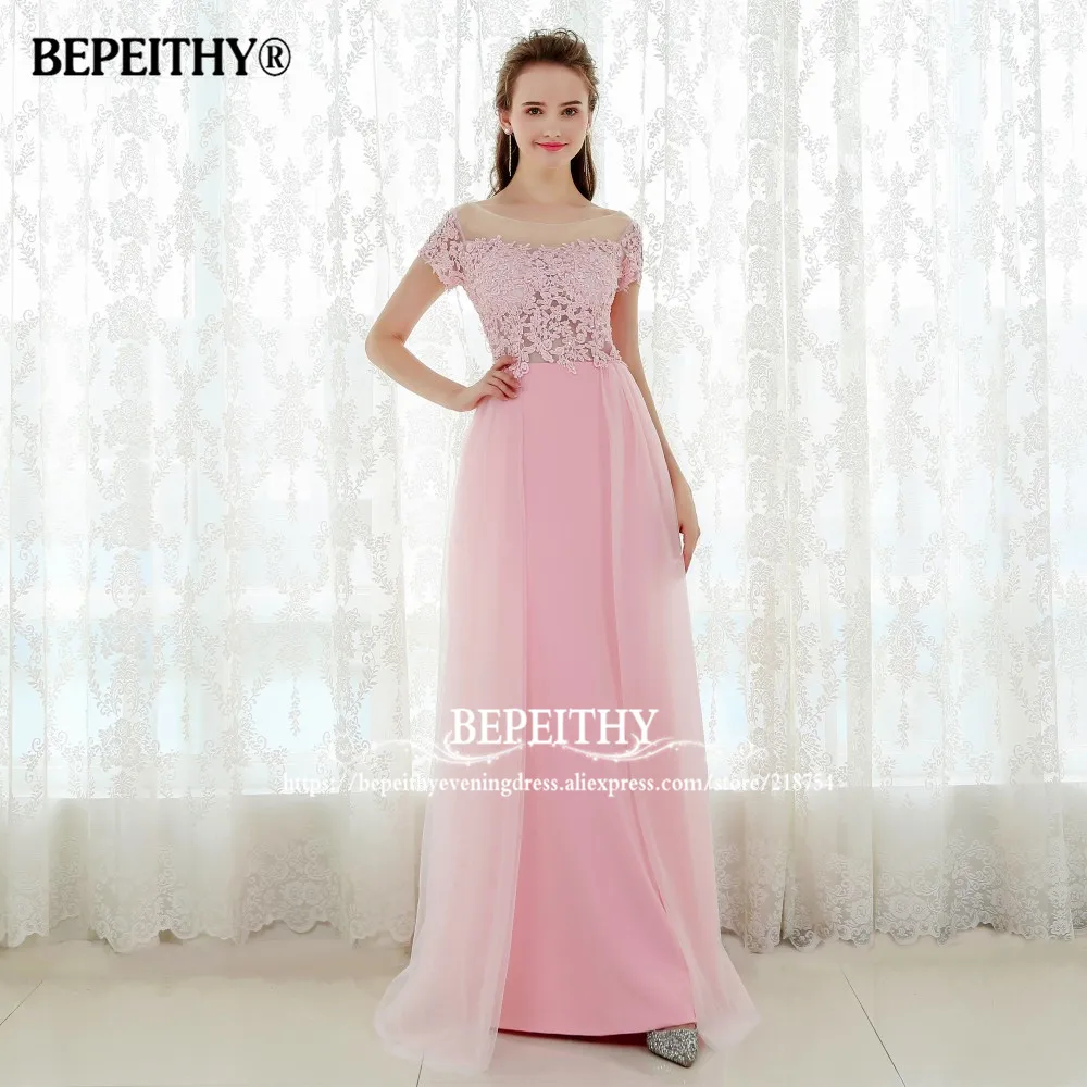 Длинные розовые платья для выпускного вечера с коротким рукавом сексуальное