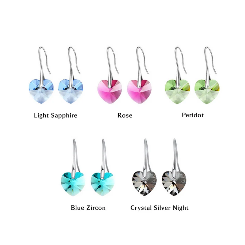 Висячие серьги подвески серебряного цвета с кристаллами в форме сердца для