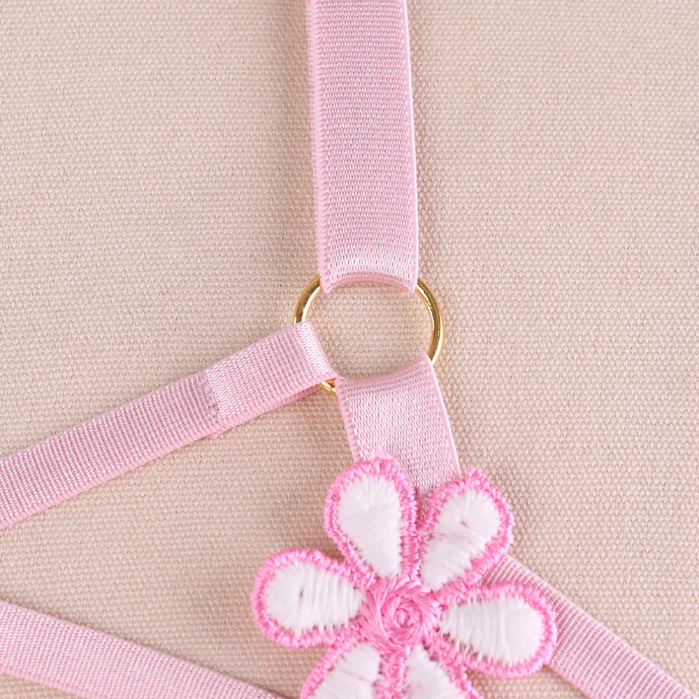 Женский бюстгальтер портупея с вышивкой и розовыми цветами|harness bra|harness sexybody harness |