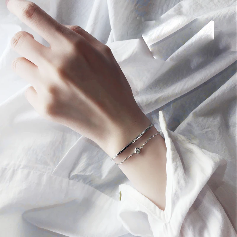 

16+4.5cm high quality Hot Sell Double layer 100% 925 Sterling silver tassel cute simple Elegant Bracelet Women Jewelry