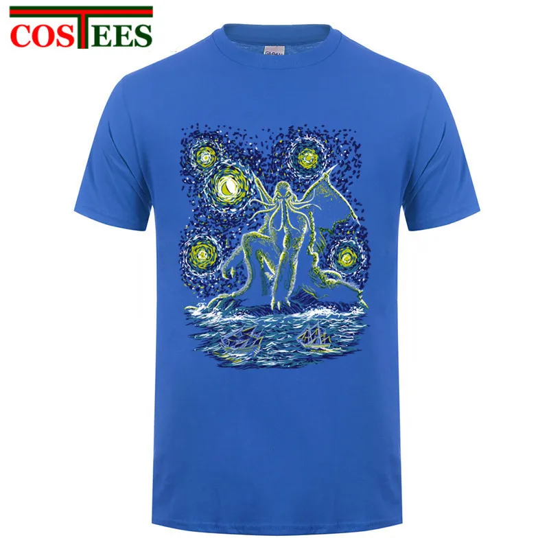 Мужская белая футболка с коротким рукавом и рисунком звездной ночи Cthulhu новая
