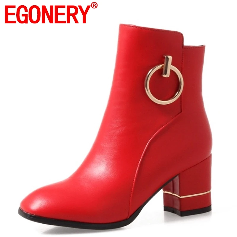 Egonery/Элегантные классические ботинки; женская обувь; коллекция года; цвет красный, белый; Высокий каблук; сезон весна-зима; плюшевые женские ботильоны; размеры 34-43CN