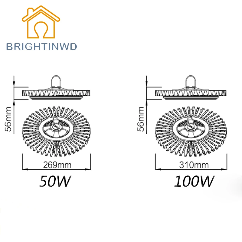 BRIGHTINWD 220 V-240 V 50W 100 Вт высокой мощности Мощность НЛО светодиодный подвесной светильник типа High Bay светильник IP40 SMD2835 светодиодный чип высокой Яркость для склад светильник Инж