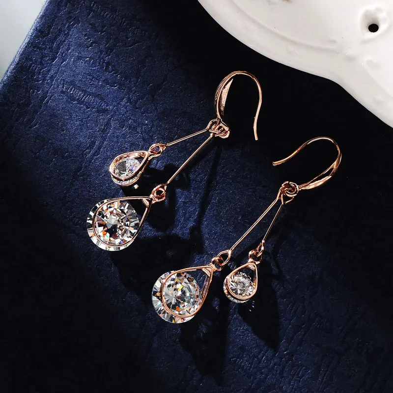 Серьги женские из розового золота с фианитом EH1021|hanging earrings|earrings fashionearrings style |