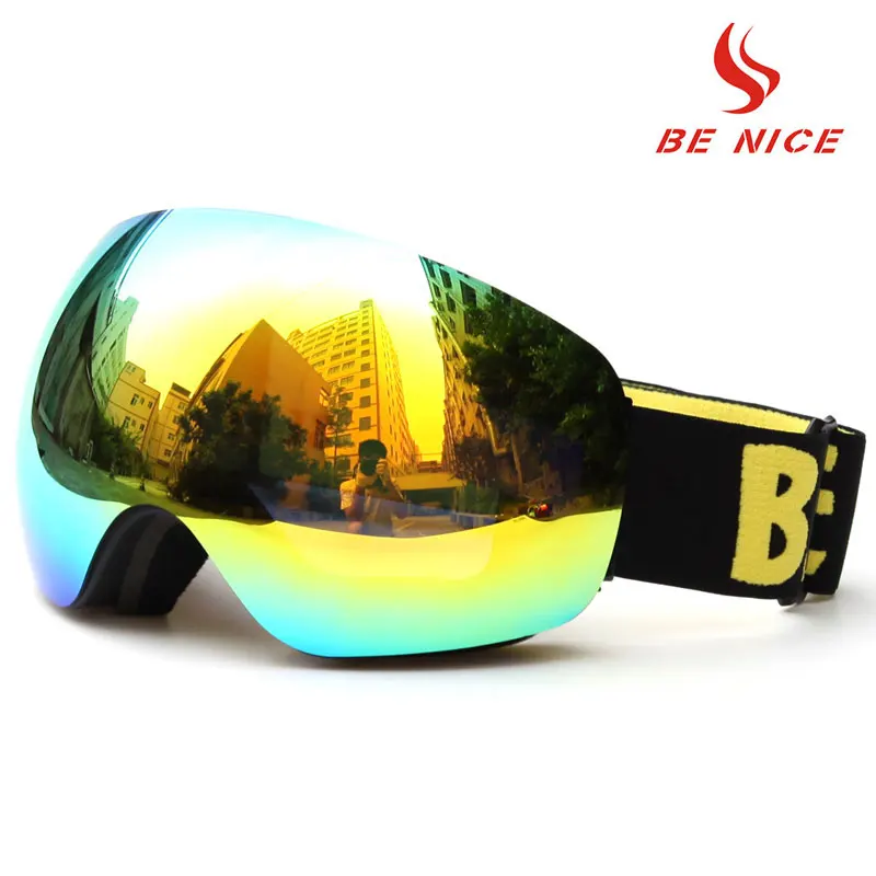 Black Gold Профессиональные лыжные очки с большой оправой, двойные линзы, UV400, противотуманные, сноуборд для взрослых, лыжные очки для женщин, мужчин, снежные очки для шлема - Color: Black Gold