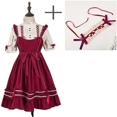 red short sleeve Японское милое женское платье-джемпер в стиле Лолиты для молодых девушек, студенток, мягкое платье на бретелях с оборками и бантом для девочек - Цвет: red short sleeve