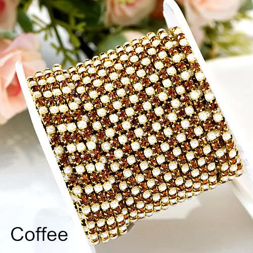Coffee SS6 1 ярд стразы на цепочке прозрачные стразы с жемчугом цепочки камней Золотое дно для DIY вечерние платья дизайн ногтей B1203 - Цвет: Coffee