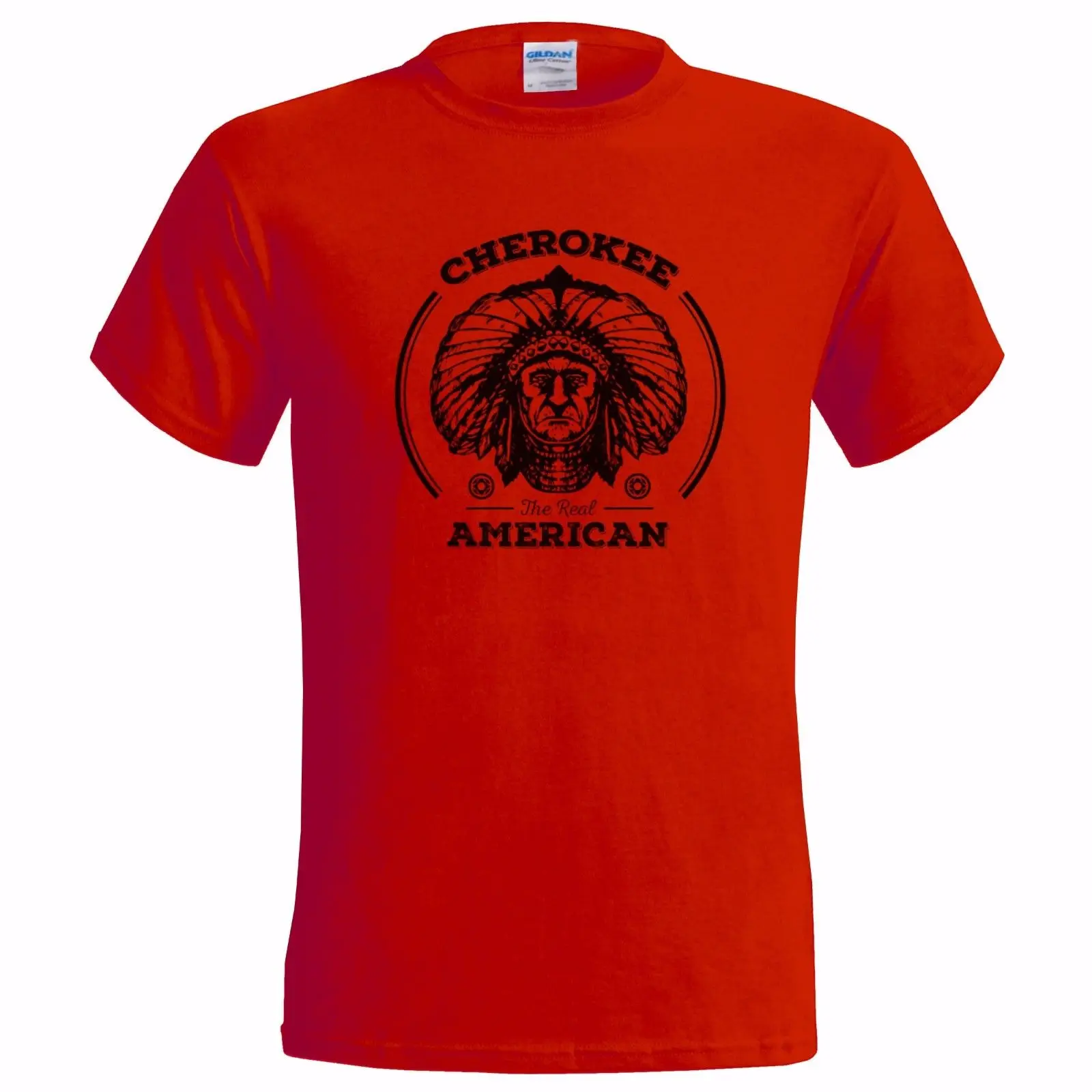 Cherokee Настоящее американская мужская футболка Индийский Родной рок стоя вождь