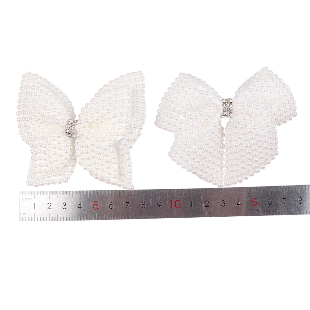 Boutique Lovely White Pearl Hairbow Solid Chic Bowknot With Clips Central Rhinestone Hairbows For Princess Hair Accessories | Аксессуары