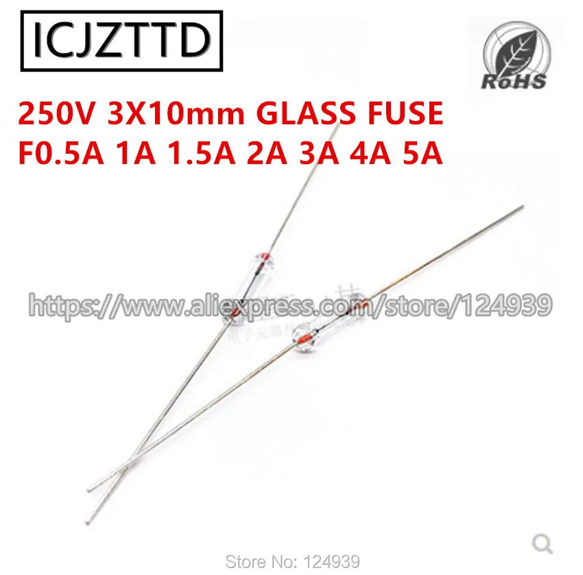 

200 штук пакет 3x10 мм 3*10 250 В F0.5A 1A 1.5A 2A 3A 4A 5A быстро выдувное стекло предохранители с штифтом ассортимент стеклянная уплотнительная трубка 3 мм x ...