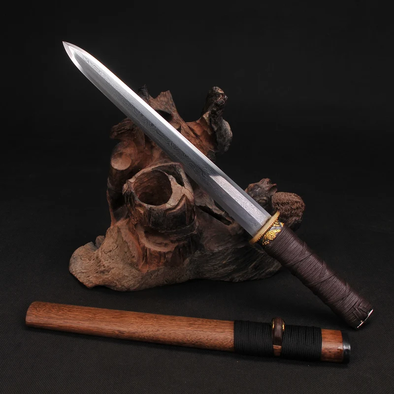 Китайский короткий меч ручная работа дамасский сложенный стальной династии Хань