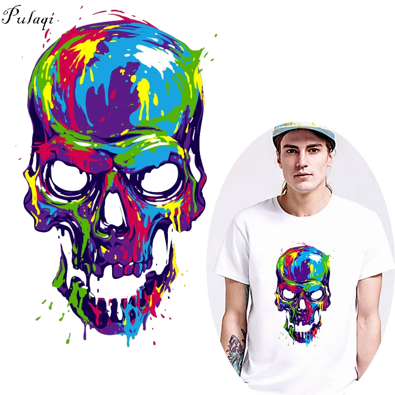 Термонаклейки Pulaqi с изображением черепа цветка утюга для одежды летние наклейки