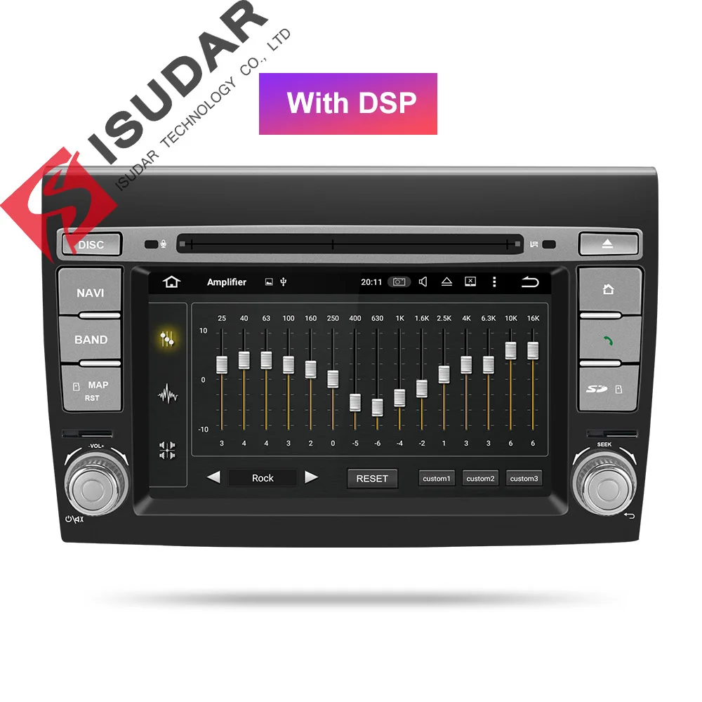 Isudar 2 Din Android 9 Автомобильный мультимедийный плеер для Fiat/Bravo 2007 2008 2009 2010 2011 2012 DVD помощи при парковке gps радио 2 Гб Оперативная память DSP - Цвет: With DSP