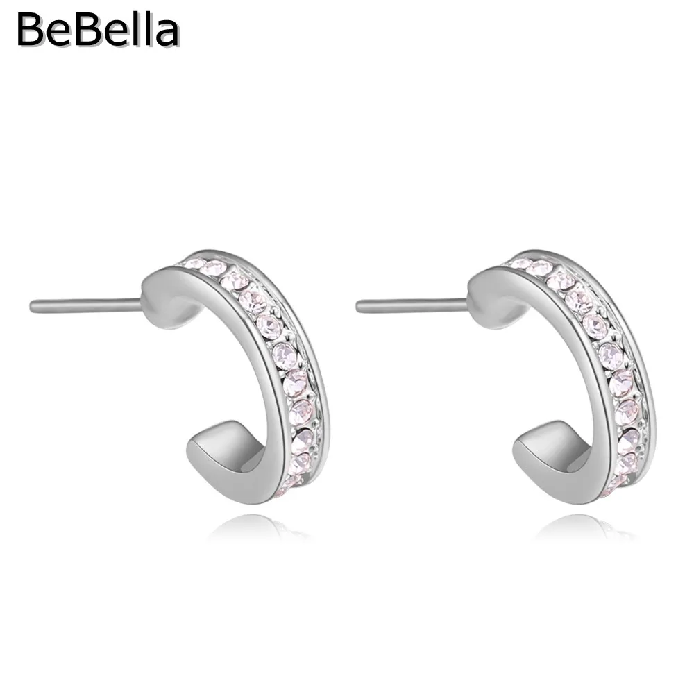 Милые серьги гвоздики BeBella с изогнутыми кристаллами изготовленные из чешских