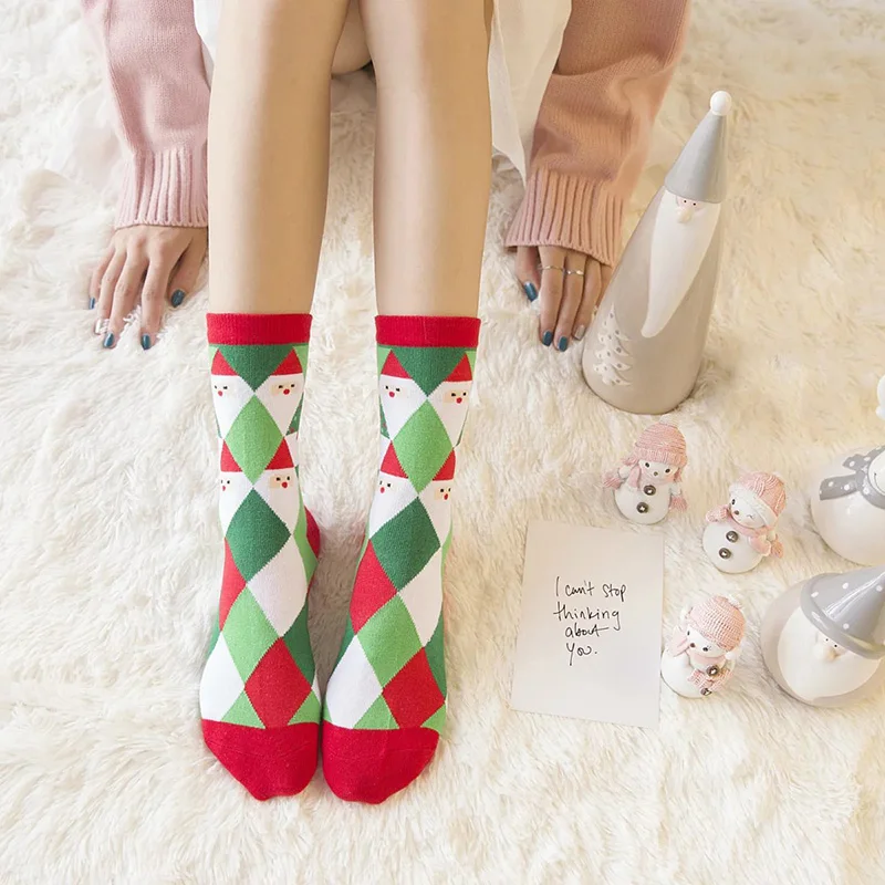 Носки женские/мужские хлопковые с принтом снежинок/оленей повседневные