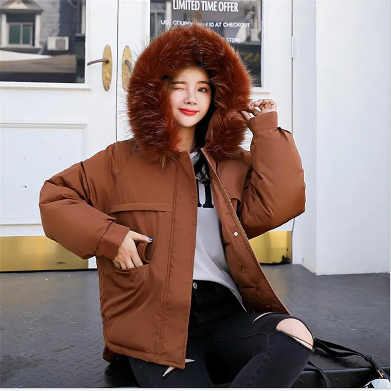 Новинка 2018 женские зимние куртки короткий свободный пуховик с капюшоном