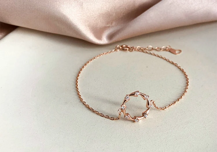 rose gold Модные 925 пробы серебряный круглый кристалл браслеты со стразами браслет на руку Для женщин браслет-цепочка Свадебные украшения - Цвет камня: rose gold