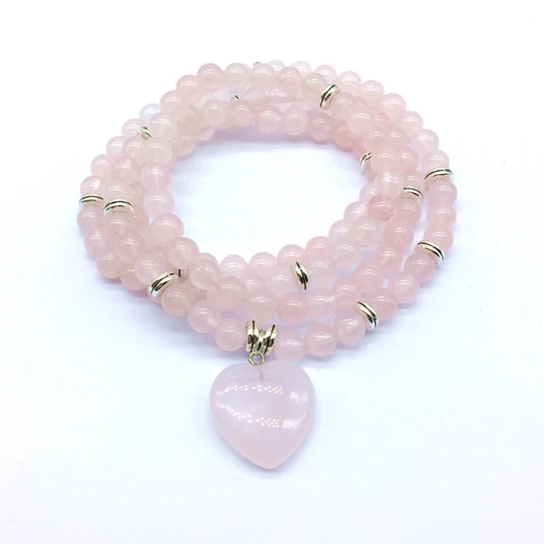 rose quartz silver Женский браслет, Прямая поставка, браслеты с бусинами из натурального камня, эластичный, 72-74 см, ожерелье для йоги, Амазонит, Агаты, сердце, Шарм - Окраска металла: rose quartz silver