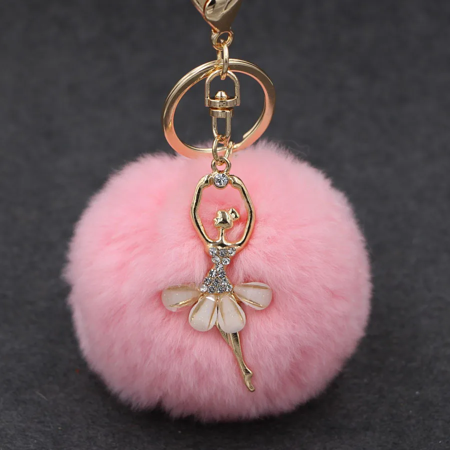 Горный хрусталь балетная танцовщица меховой шар брелок для женщин помпон