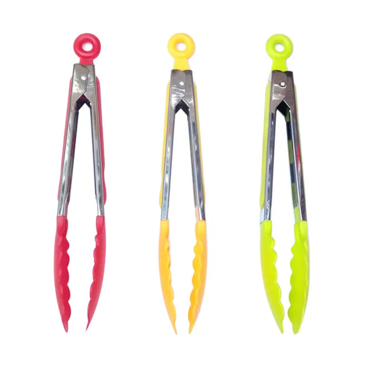 color random 7 inch TTLIFE силиконовые кухонные кулинарные щипцы для сервировки салата и барбекю из нержавеющей стали ручка посуда барбекю щипцы ПИЩЕВЫЕ ЗАЖИМ случайные цвета Новые - Цвет: color random 7 inch