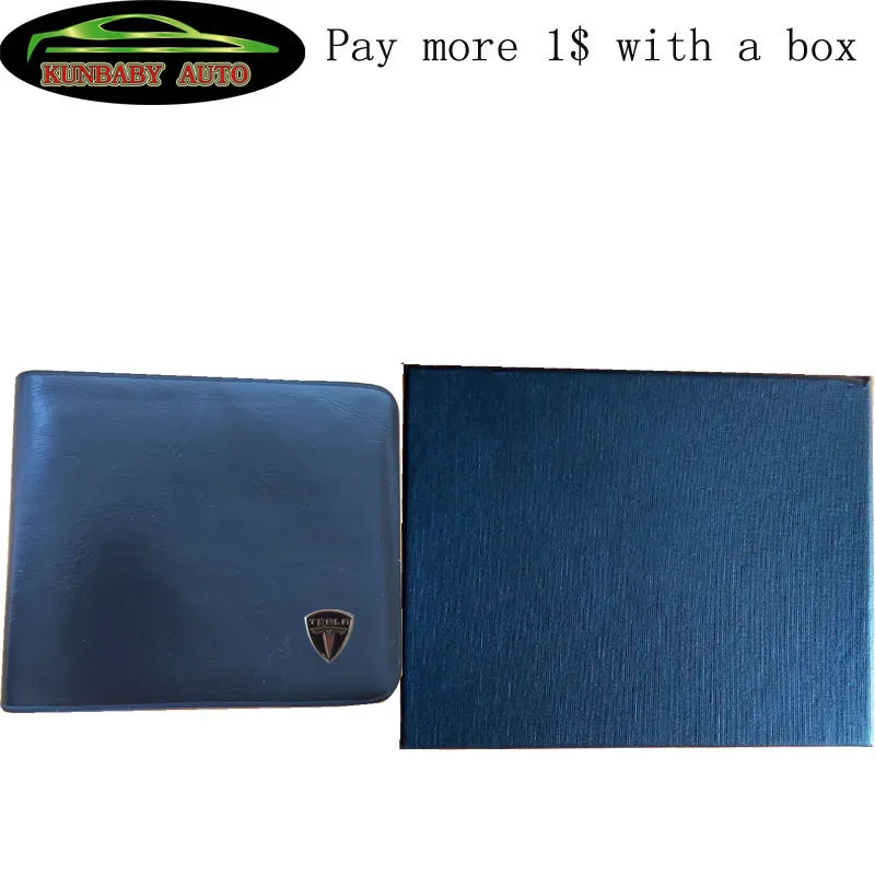 Black with box Высокое качество, натуральная кожа, Черный Автомобильный логотип, Сумка для документов, кошелек-Карточница для Tesla, автомобильный Стайлинг, автомобильные аксессуары, KUNBABY - Название цвета: Black with box