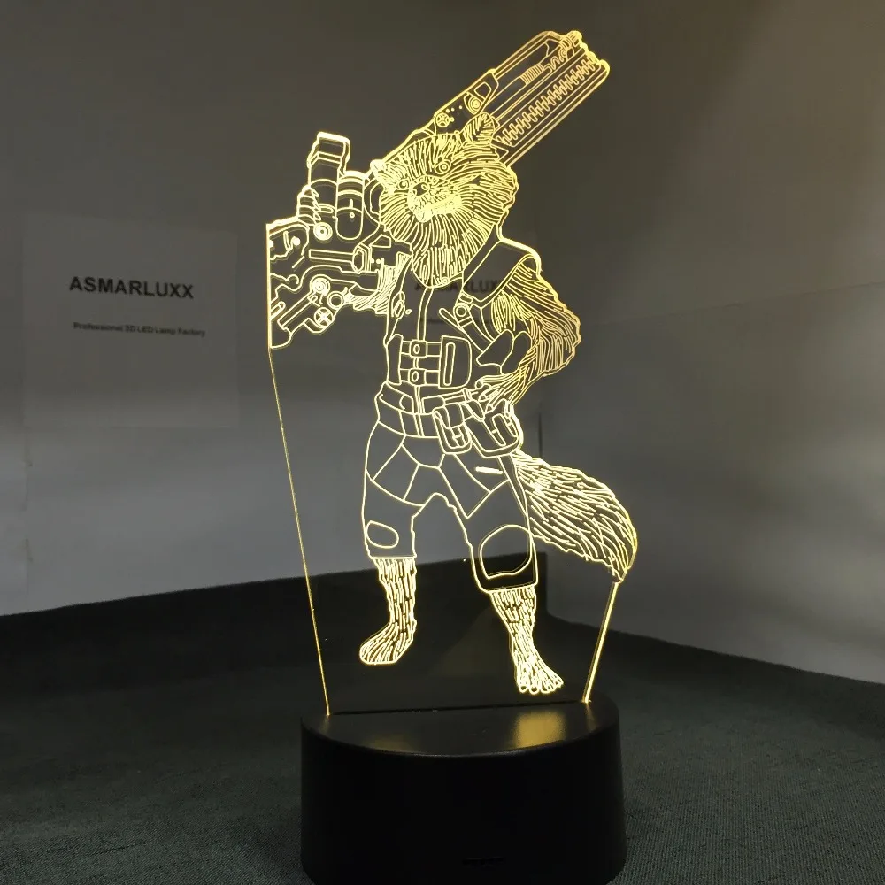 Новинка реактивный енот Хранители 3D светодиодный светильник украшения на