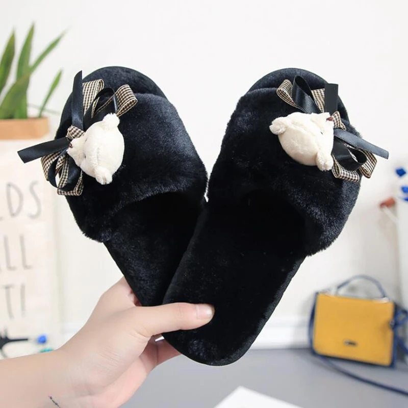 Женские плюшевые домашние тапочки с искусственным мехом теплые женские шлепанцы