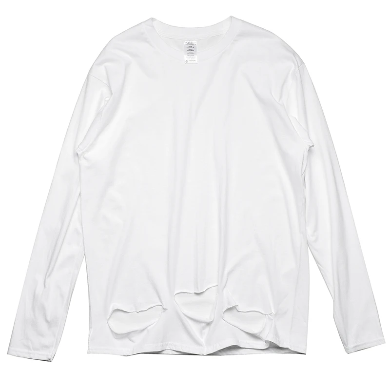 Винтажная Мужская одежда футболка с длинным рукавом дырками большого размера в