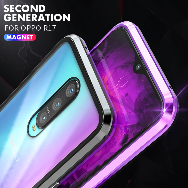 ADKO Luxury Magnetic Flip Case For Oppo R17 Pro Clear Transparent Tempered Glass Back Cover |
