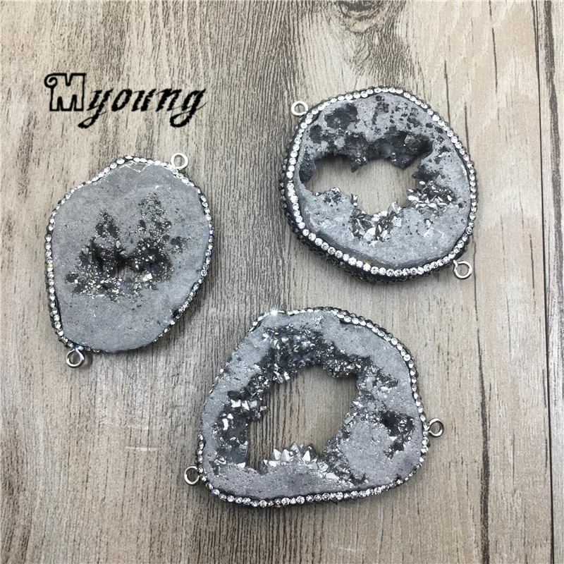 Freeform серый титановый Кристалл Dryzy фрагмент жеоды коннектор кварцевый Druse Geode