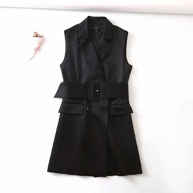 Black Jacket Bella philosophy осень зима шелковая куртка для женщин куртка без рукавов жилеты для элегантный галстук ремень жилет Спецодежда костюм - Цвет: Black Jacket