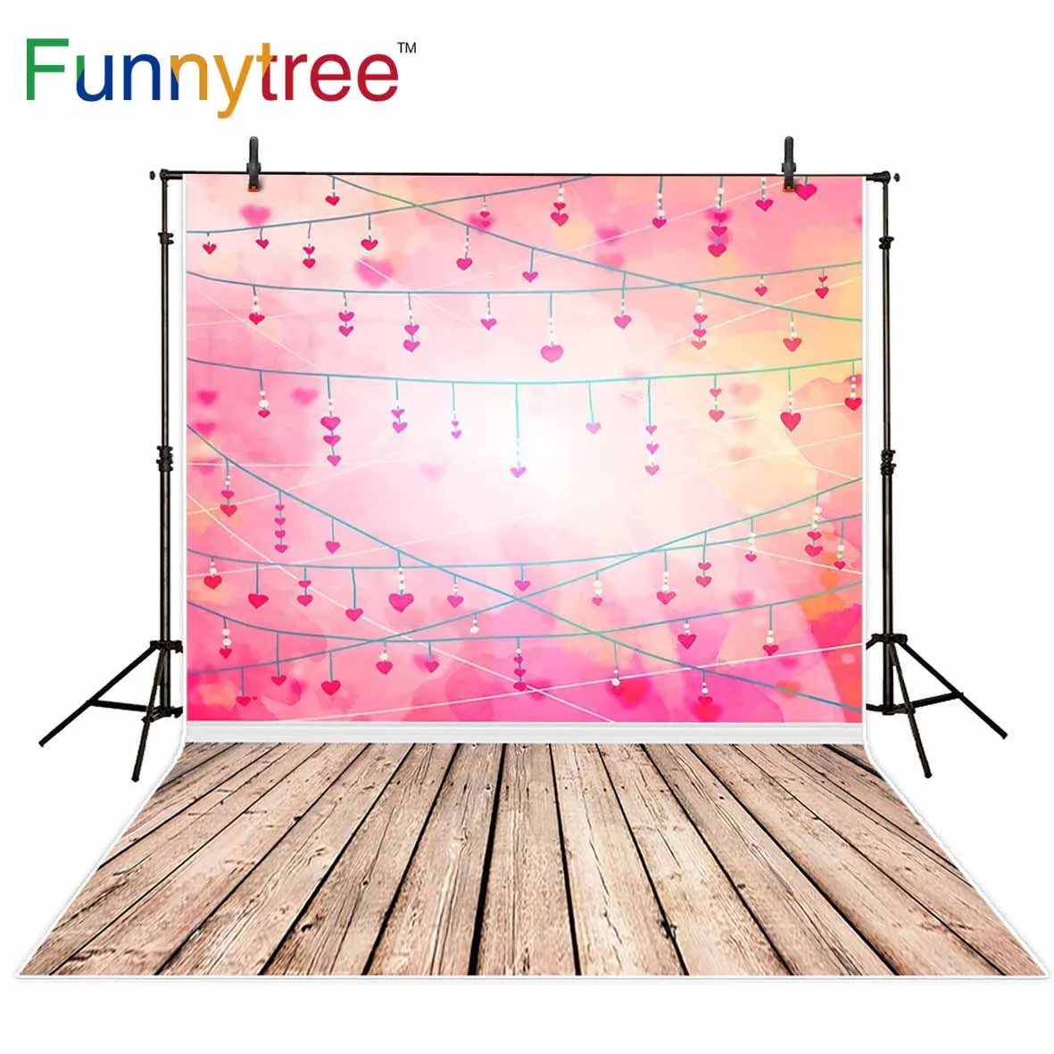 Фоны Funnytree для фотостудии линия красные сердца боке вечерние дети