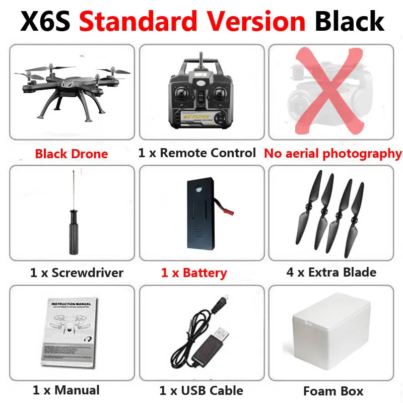 X6S Дрон с камерой 720P 1080P 4K HD WiFi FPV в режиме реального времени аэрофотосъемка высота удержания RC Квадрокоптер Вертолет игрушки VS SG106 E58 - Цвет: no camera Black