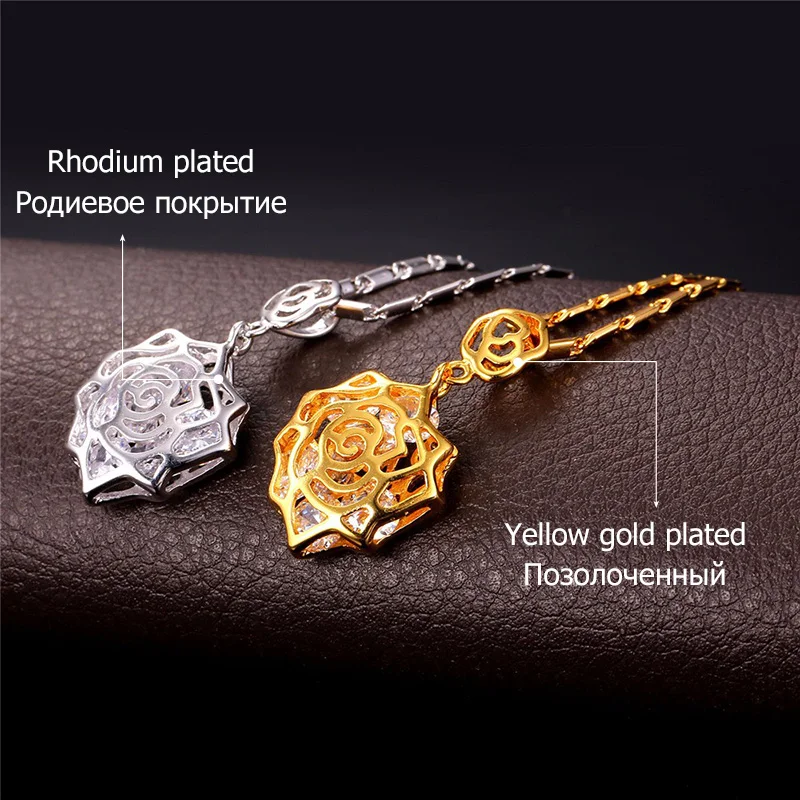 U7 Женский Роза Цветок Подвеска С Камнями Ювелирные Изделия Золотой/Серебряный