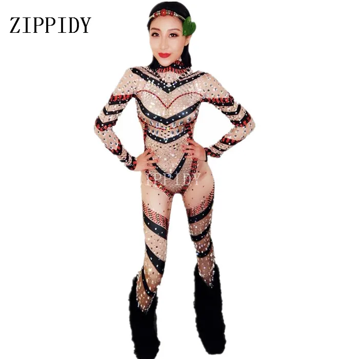 

Skinny Stones Nude Color Jumpsuit Female Singer Dancer Costume One-piece Bodysuit Nightclub Oufit Party Leggings