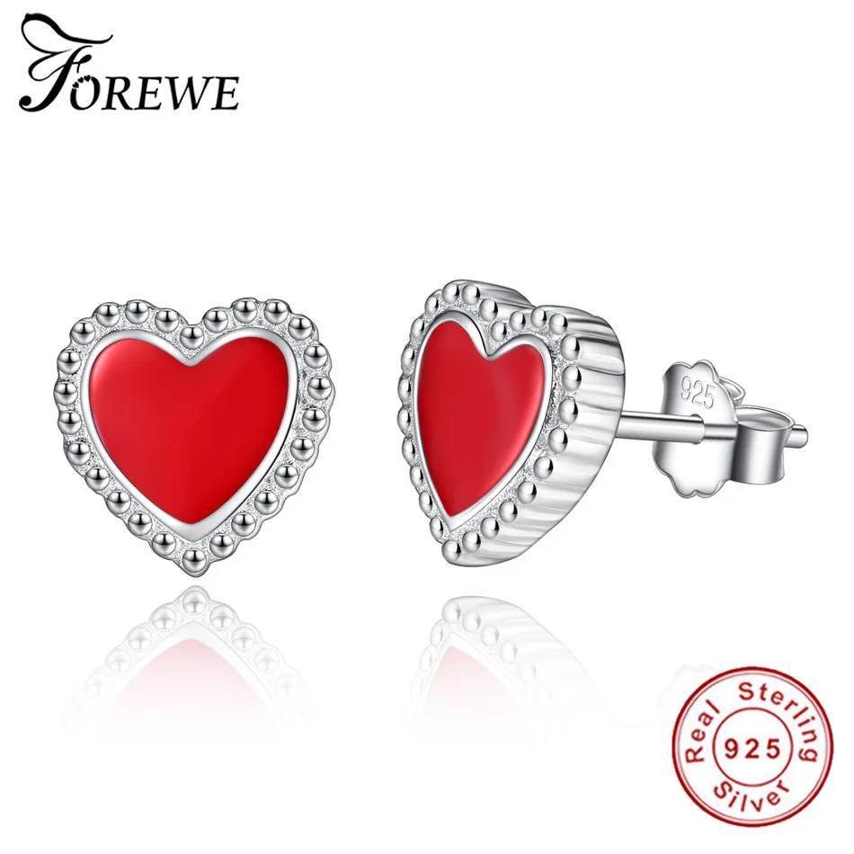 FOREWE Новое поступление, рождественские серьги, красная эмаль, сердце, серьги, свадебные подарки для женщин, Push-back, серебро 925 пробы, ювелирные изделия