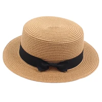 girls sun cap summer british bow flat top children straw hat for girls female beach sun hat