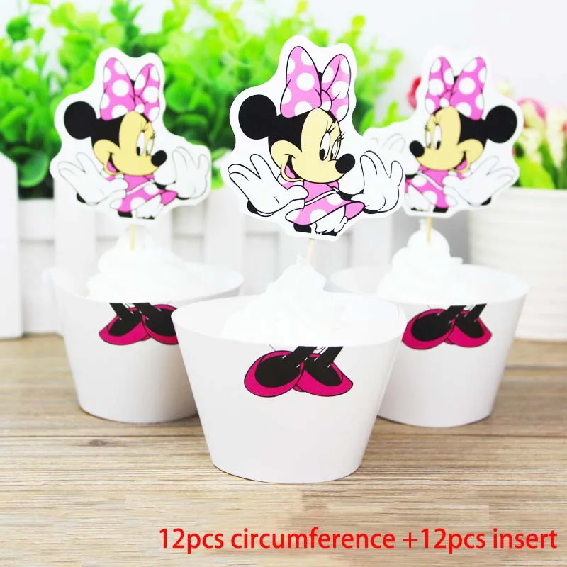 Cake topper Минни Маус День Рождения украшения принадлежности для детей непокорные скатерти тарелки чашка колпачок баннер красный розовый детский душ сувениры набор - Цвет: Cake topper