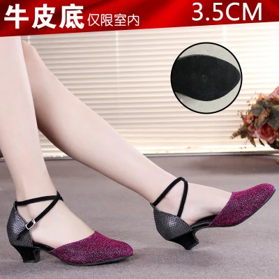 3.5CM heel purple Женские туфли для латинских танцев с мягкой подошвой; женские туфли для бальных танцев, танго, сальсы, латинских танцев для девочек; обувь для латинских танцев; chinasie34~ 42 - Цвет: 3.5CM heel purple