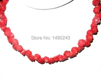 17 inches 12mm red carved rose flower natural coral beaded necklace