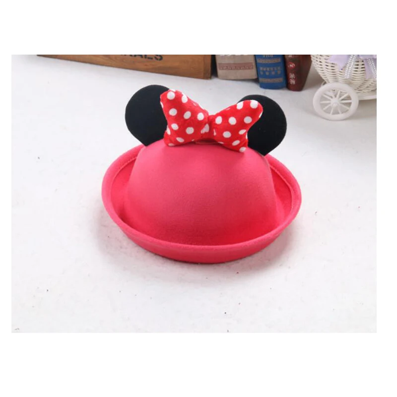 Мода Мультфильм Микки Шляпа Для Детей Бантом Шерстяного Войлока Fedora Шляпу Милый