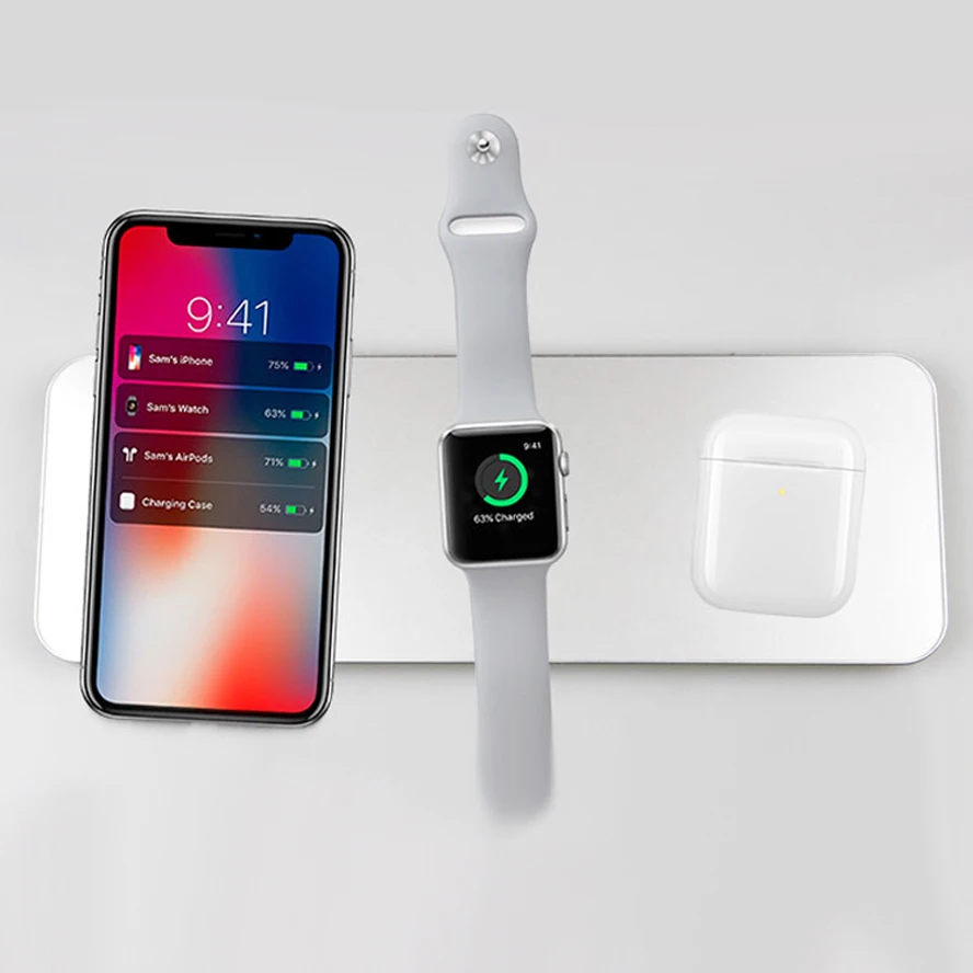 3 в 1 быстрая QI Беспроводная зарядная док-станция для Apple Watch 2 3 4 iPhone 8 Plus X XR XS samsung S9 S8 S7 Note 8 9 Беспроводная зарядная площадка